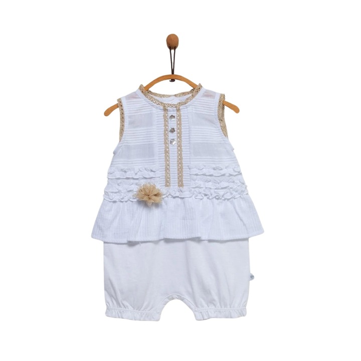 Compleu bebe, Caramell, cu volanase, alb, TK5966, Alb, 62 cm