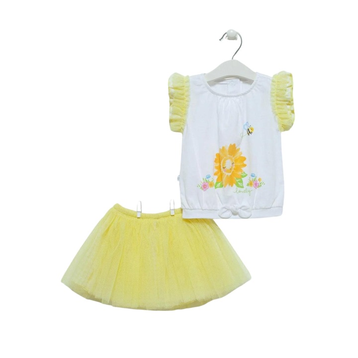 Compleu cu fustita din tulle, Caramell, 2 piese, TKK7117, Galben, 68 cm