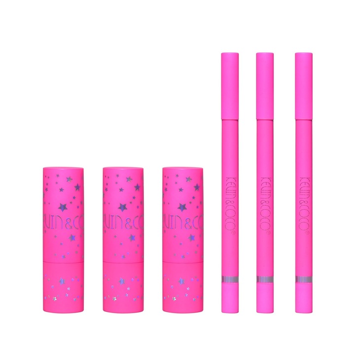 Set 3 Lip Stick-uri si 3 Creioane de Buze, KEVIN & COCO, Stay Wild, 16.1 x 16 x 2.6 cm, Nuante Calde