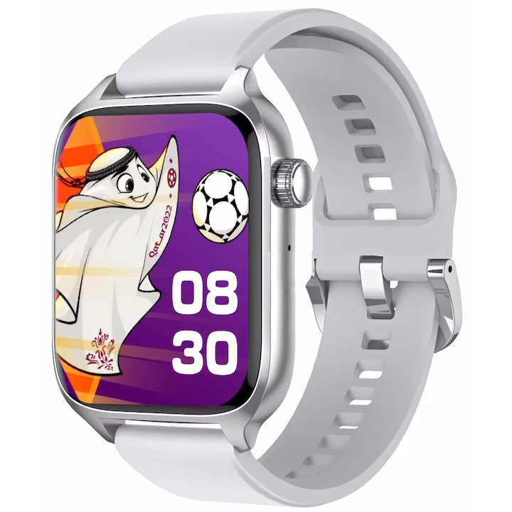 Часовник Smartwatch Star® Collection IdealStore, Тъчскрийн 1,85 инча, NFC, Получаване на Bluetooth повиквания и съобщения, Наблюдение на сърдечната честота и съня, Вграден високоговорител и микрофон, IP67, Аларма, Android-IOS, Сив силикон