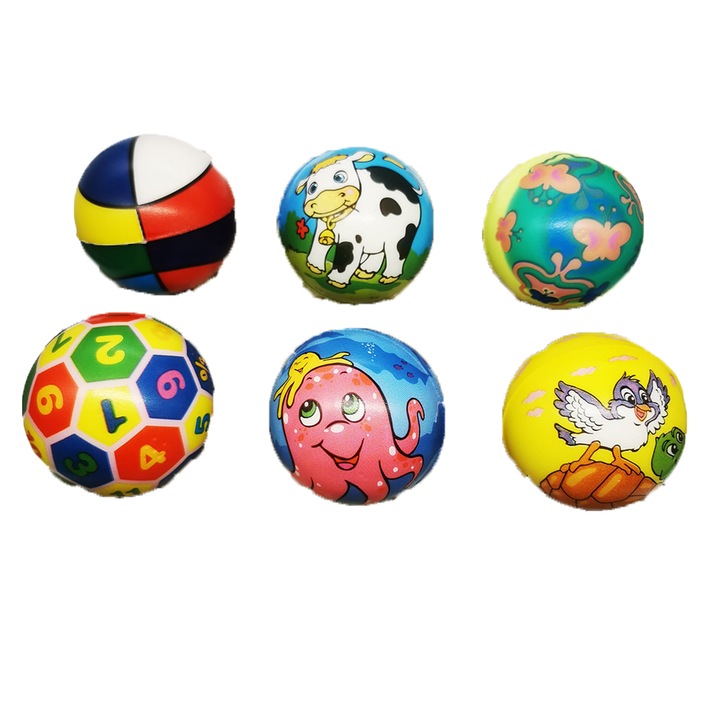 Set 6 mingi de burete moale, diferite modele si culori, 7cm, VisionXXI