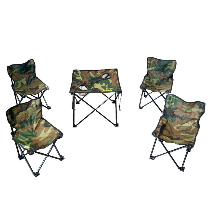 Set masa camping pliabila cu 4 scaune, cadru metal