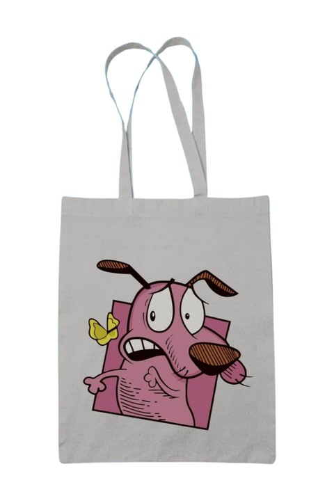 Bátor a gyáva kutya pillangós vászontáska, fehér, 42 x 38 cm