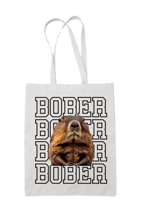 Geanta de panza cu eticheta Bober, alb, 42 x 38 cm