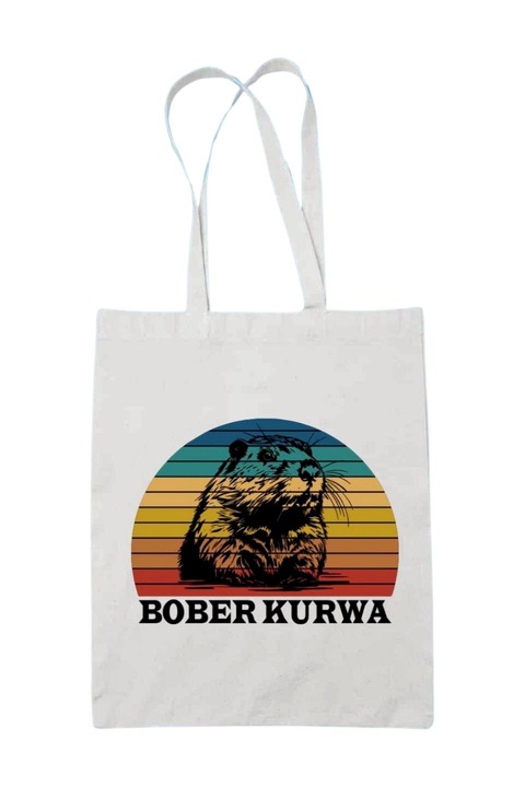 Bober kurwa vintage félkör vászontáska, fehér, 42 x 38 cm