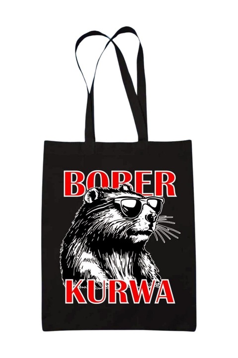 Bober kurwa szemüveges vászontáska, fekete, 42 x 38 cm