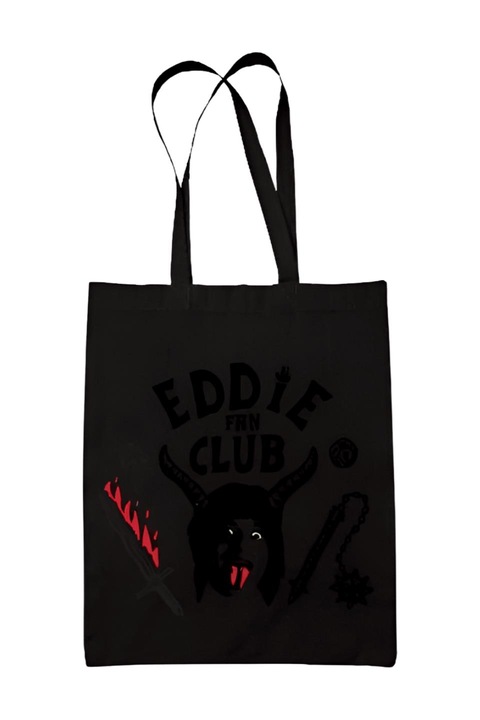 Eddie fan club stranger things vászontáska, fekete, 42 x 38 cm