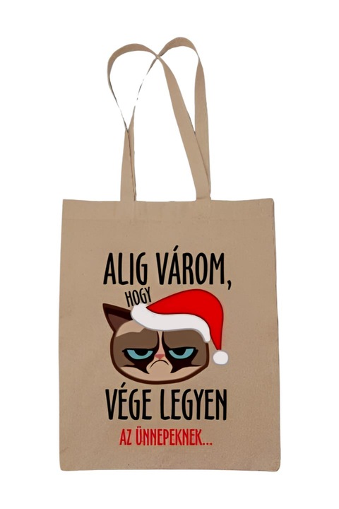 Alig várom, hogy vége legyen az ünnepeknek vászontáska, natúr, 42 x 38 cm