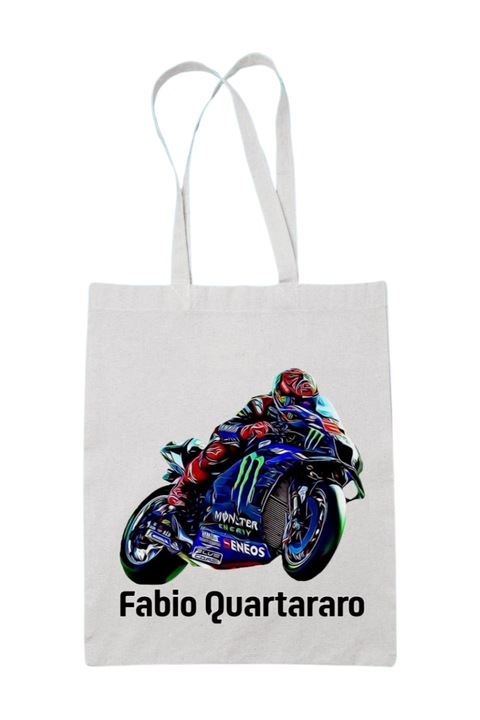 Fabio Quartararo motorversenyző vászontáska, fehér, 42 x 38 cm