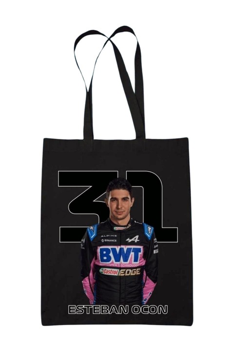 Esteban Ocon Formula 1 2024 vászontáska, fekete, 42 x 38 cm