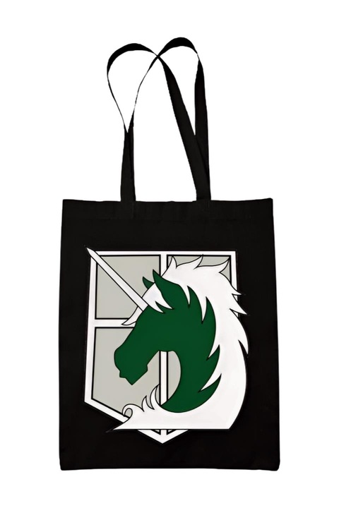 Attack on titan lovas logó vászontáska, fekete, 42 x 38 cm