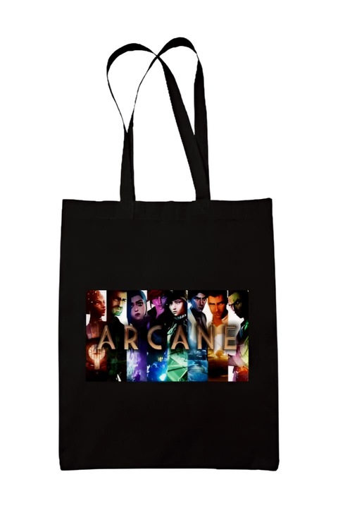 Arcane karakterek és felirat vászontáska, fekete, 42 x 38 cm