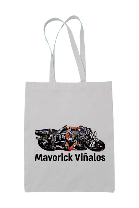 Maverick Viñales motorversenyző vászontáska, fehér, 42 x 38 cm