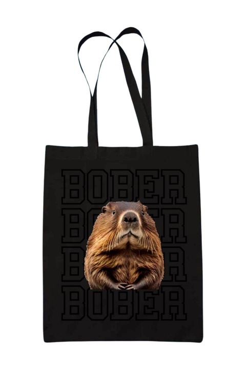 Bober feliratos vászontáska, fekete, 42 x 38 cm