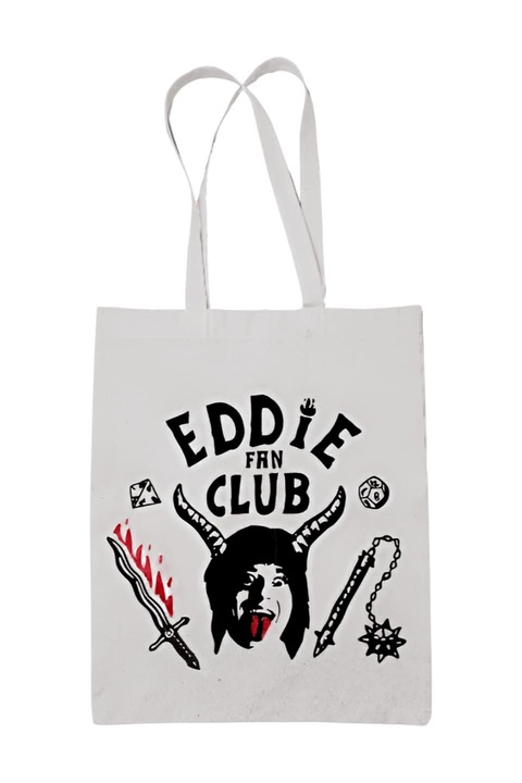 Eddie fan club stranger things vászontáska, fehér, 42 x 38 cm