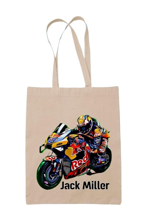 Geanta din panza Jack Miller motociclist, naturala, 42 x 38 cm