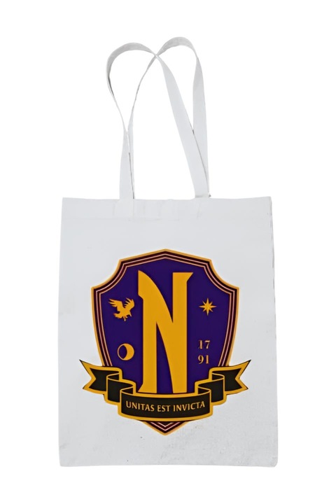 Nevermore Academy logo Wednesday színes vászontáska, fehér, 42 x 38 cm