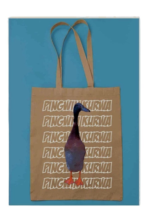 Pingwin kurwa vászontáska, natúr, 42 x 38 cm