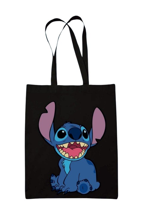 Stitch vigyorgós vászontáska, fekete, 42 x 38 cm