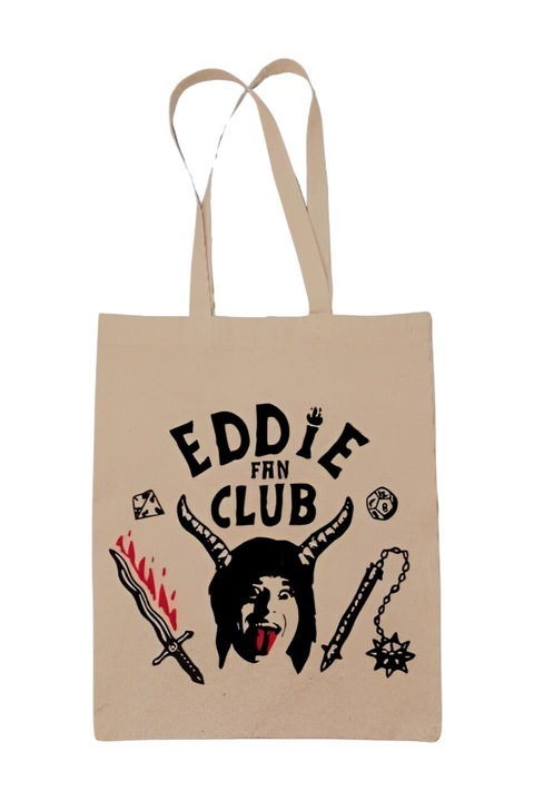 Eddie fan club stranger things vászontáska, natúr, 42 x 38 cm