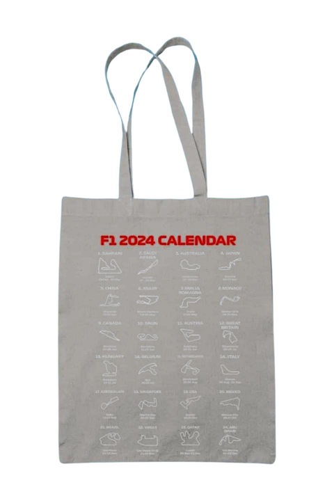 F1 versenynaptár fehér minta vászontáska, fehér, 42 x 38 cm