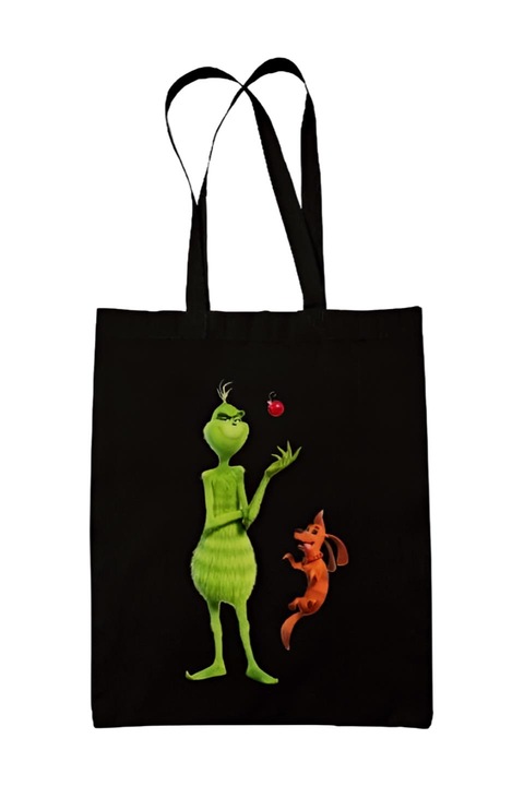 Grinch gömbös kutyás vászontáska, fekete, 42 x 38 cm