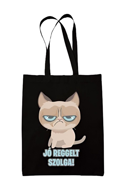 Jó reggelt szolga grumpy cat vászontáska, fekete, 42 x 38 cm