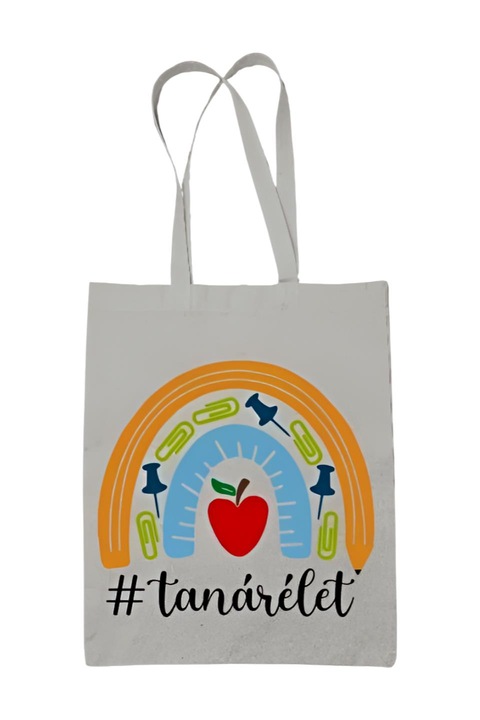 Hasstag tanárélet vászontáska, fehér, 42 x 38 cm