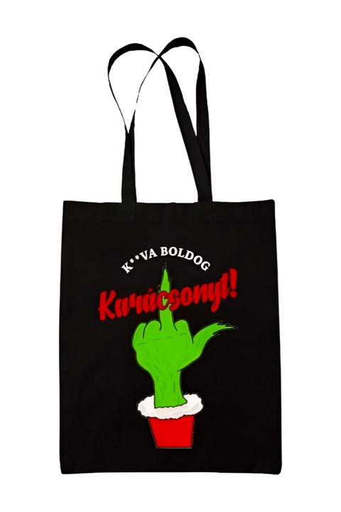 K@rva boldog karácsonyt grinch vászontáska, fekete, 42 x 38 cm