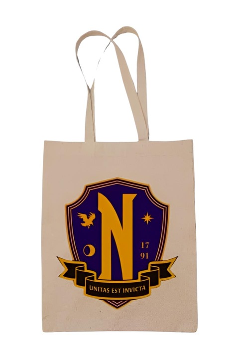 Nevermore Academy logo Wednesday színes vászontáska, natúr, 42 x 38 cm