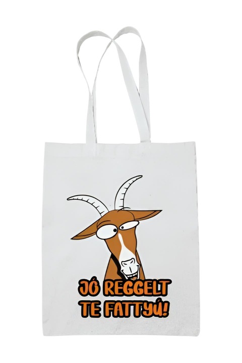 Jó reggelt te fattyú kecske vászontáska, fehér, 42 x 38 cm