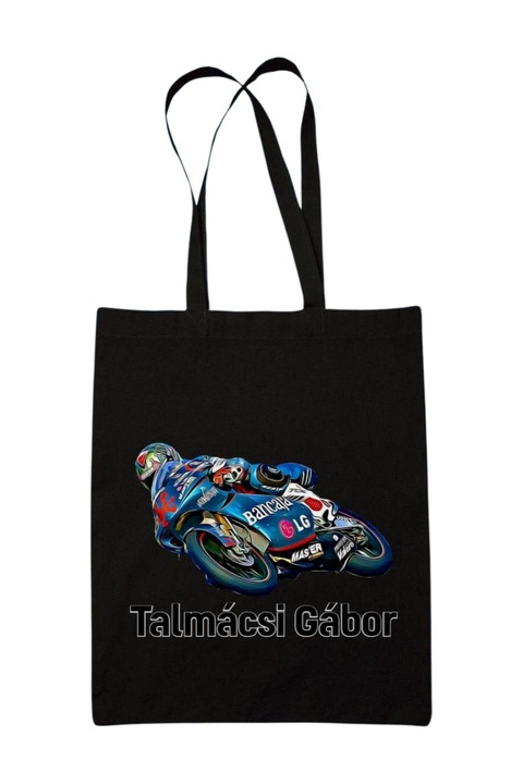 Talmácsi Gábor motorversenyző vászontáska, fekete, 42 x 38 cm