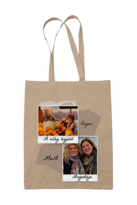 Régen és most vászontáska saját fényképpel, natúr, 42 x 38 cm