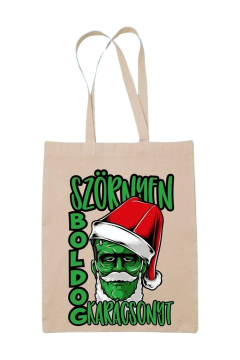 Szörnyen boldog karácsonyt vászontáska, natúr, 42 x 38 cm