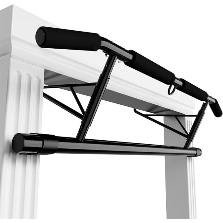 Bara de Tractiuni JX FITNESS, Multifunctionala, Maxim 200kg, Manere Captusite, Pliabila, Fara Gaurire