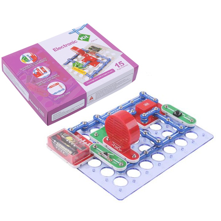 Kit Circuite Electronice pentru Copii, Educativ, STEM, 15 Experimente, +8 ani