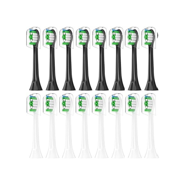 Set de 16 capete inlocuibilie, compatibile cu periuta de dinti electrica Philips Sonicare, Alb si negru