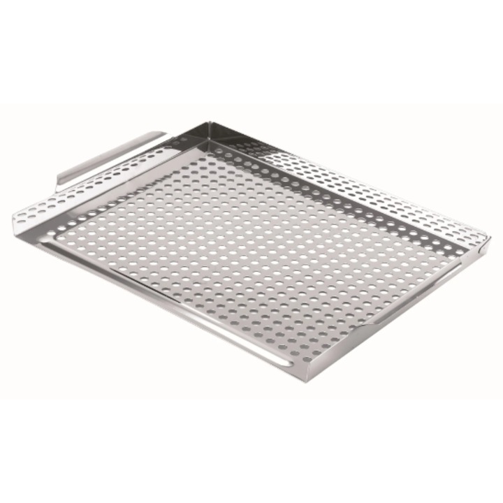Tava perforata pentru gratar OANHAUS®, pentru fructe de mare, peste, legume si carne, din otel inoxidabil, 395 x 290 mm