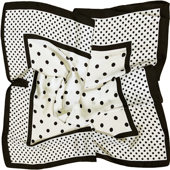 Esarfa Patrata de dama elegant, 100% Matase, buline, 70x70 cm, alb