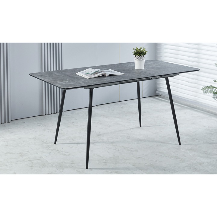 Masa Living Extensibila KJT546, 120 X 80 X 76 cm, culoare gri cu picioare negre