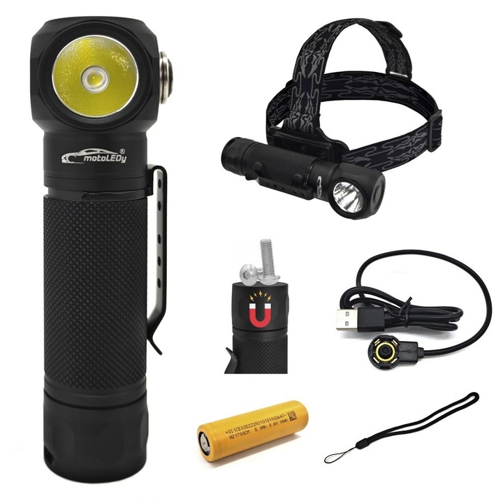 Lanterna tactica cu LED-uri, lanterna frontala 5000lm, magnet, rezistent la apa pana la 10m, lumina puternica