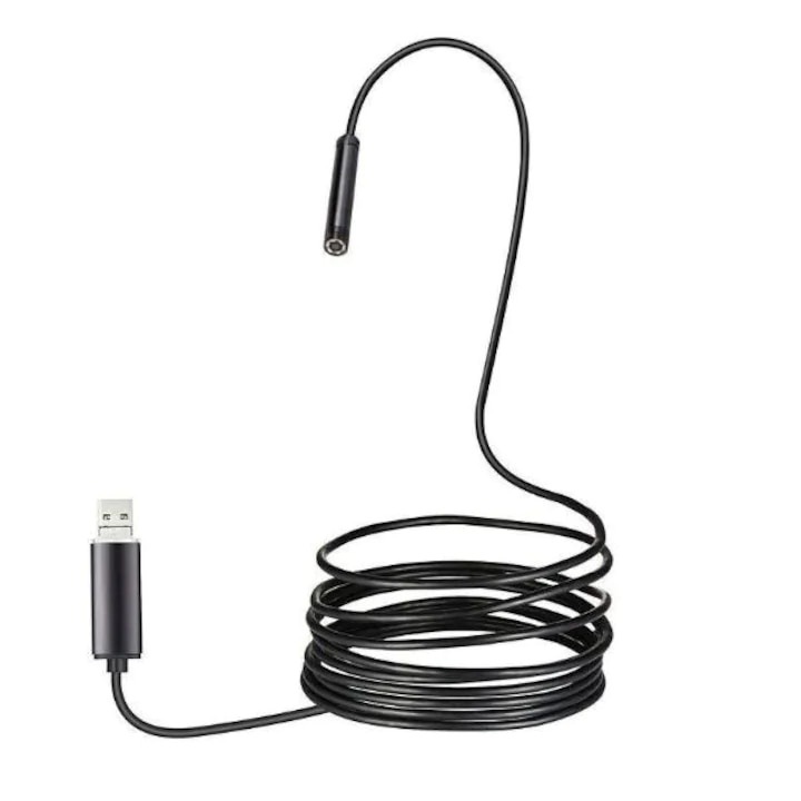 Camera endoscopica de inspectie, 2 in 1, pentru Android, PC, Micro USB, Camera HD, cu 6 LED-uri de iluminare, lungime 2M, negru