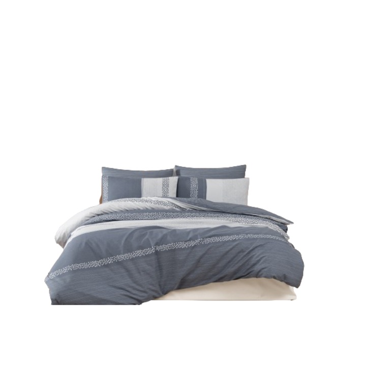 Vesta V2 albastru, set cuvertura de pat din 3 piese, 100% bumbac armat, simplu, cu fermoar, 140x200cm