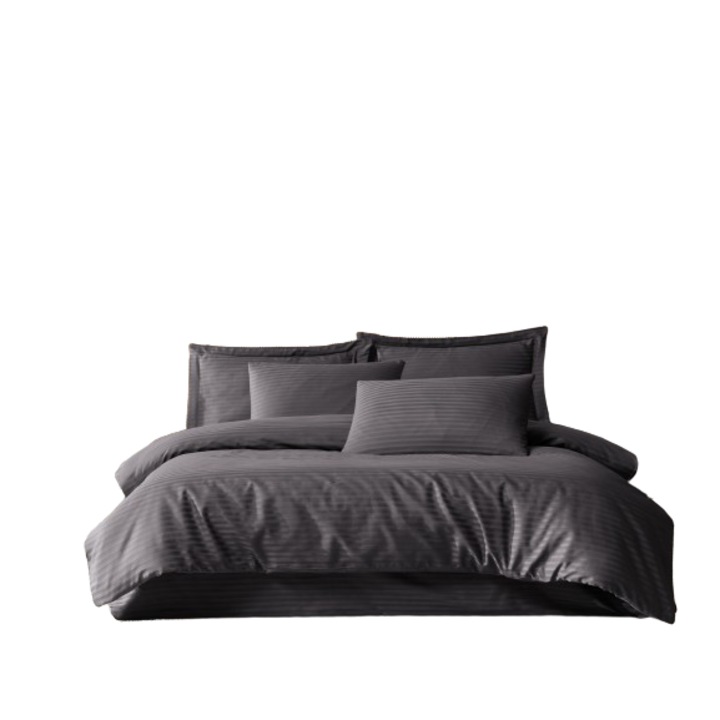 Modest satin antracit, set cuvertura de pat din 3 piese, satin 100% bumbac, simplu, cu fermoar, 140x200cm