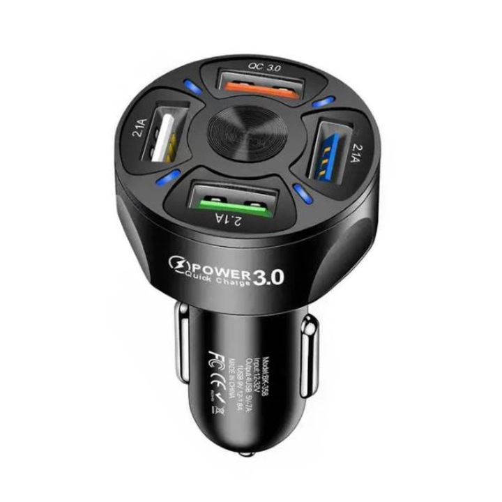 Autós töltő 4 USB porttal, QC 3.0, Kettős töltés G-C21, Univerzális, Fekete