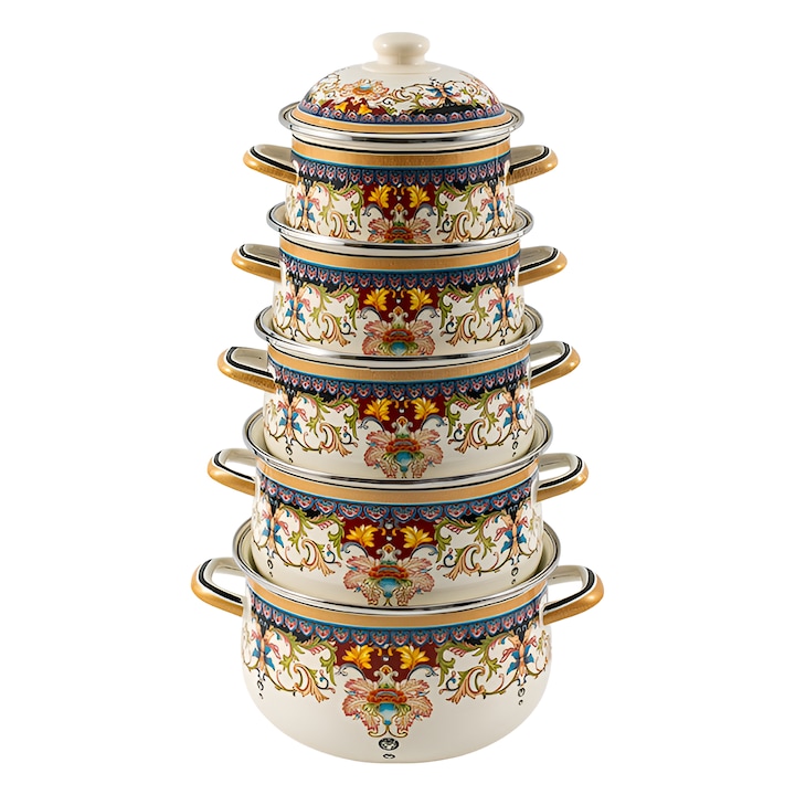 Set 5 oale emailate, Longfei Group, 1.8l/3.3l/4l/5.3l/6.4l, Galben