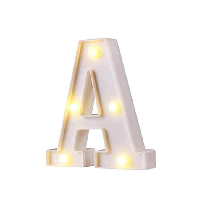 LED-es világító betű, A betű, 22 cm magas, Műanyag, Fehér