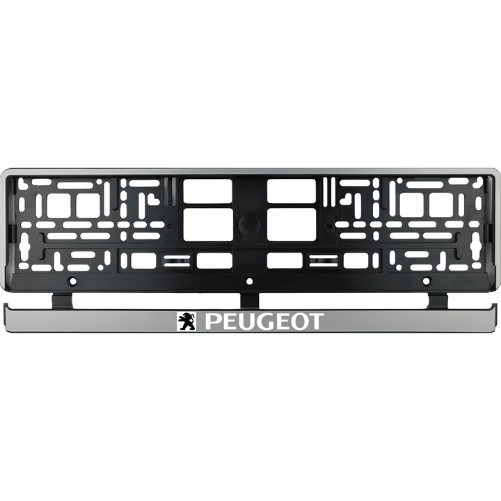 Set 2 bucati, suport numar inmatriculare argintiu Peugeot