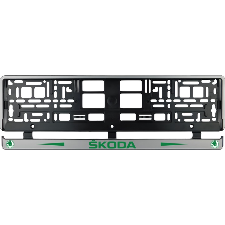 Set 2 bucati, suport numar inmatriculare argintiu Skoda II