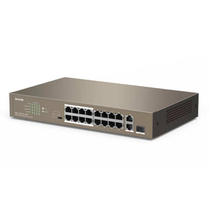 Kapcsoló 24 PoE port 10/100 Mbps, 2 Gigabit RJ45 port, 1 Gigabit SFP port - TENDA TND-TEF1126P-24-250W-V30